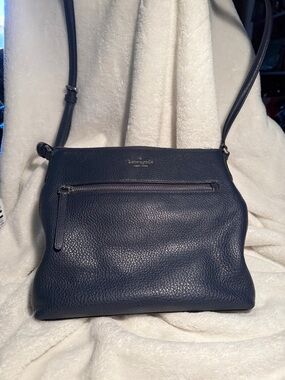 kate spade navy pebbled leather crossbody with front zip